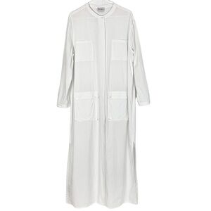 Rora Reid Dress Womens Large White Maxi Duster Long Sleeves Pockets Cotton